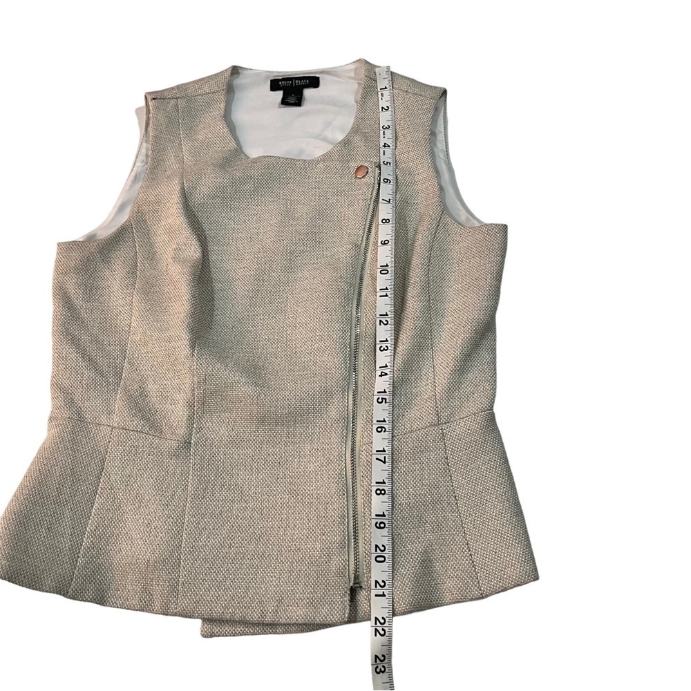 White House Black Market Beige Neutral Tweed Bodice Top Sz 4 Peplum Hem Full Zip - Picture 8 of 15